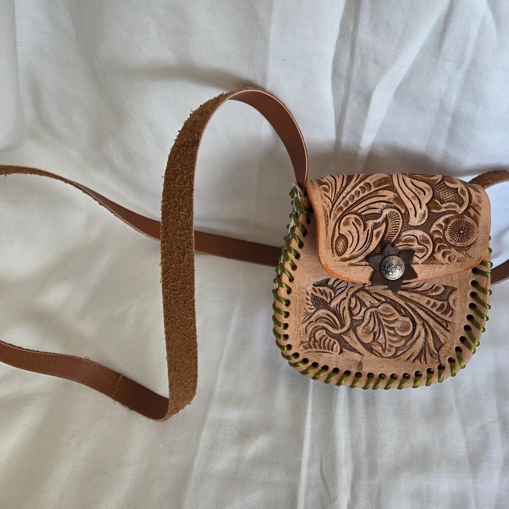 Hand-Tooled Leather MINI Crossbody Mexican Artesian Bag
